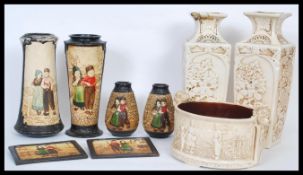 A selection of late 19th Century early 20th Century Bretby ceramics to include a pair of Japanned