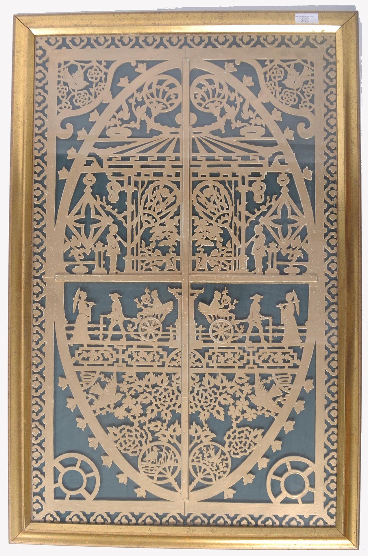 FRAMED 19TH CENTURY CHINESE GILT LATTICE MARRIAGE