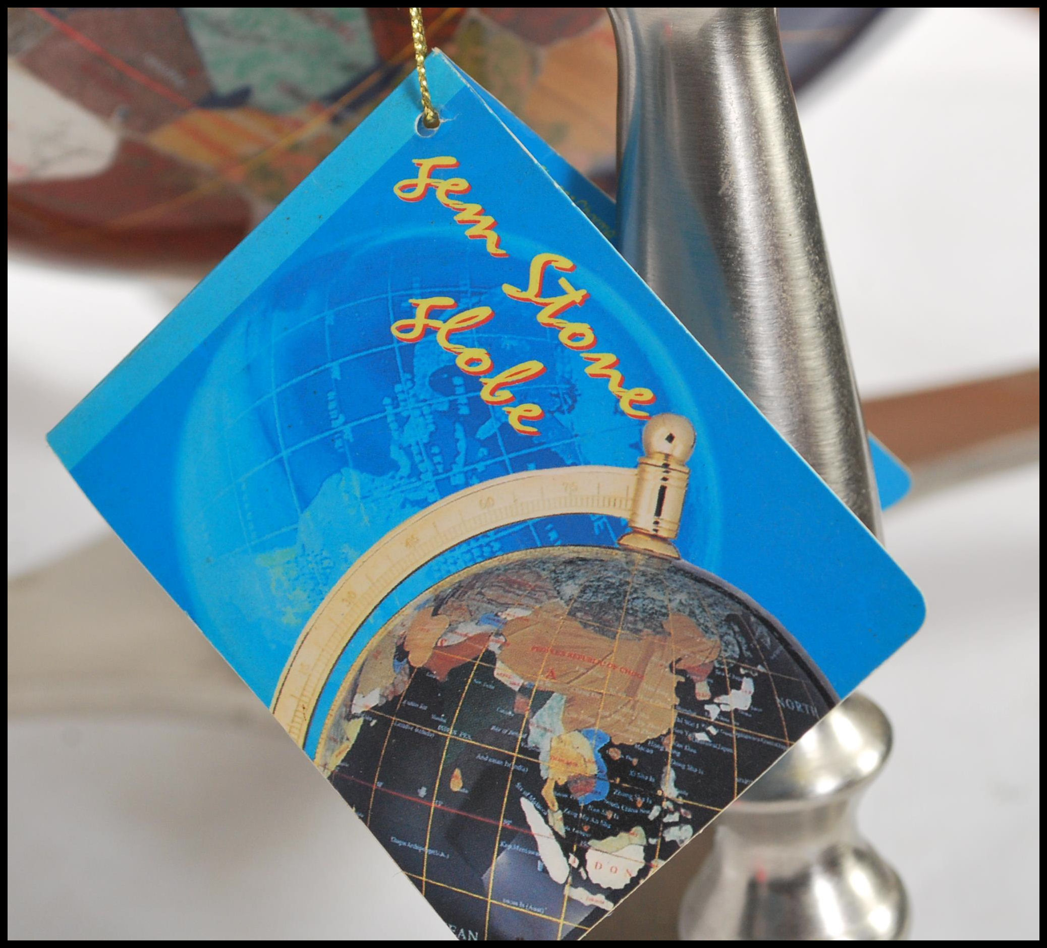 A large vintage style lapis lazuli desk top globe having a chrome gimbal mount with inset semi - Image 7 of 7