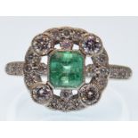 ART DECO WHITE GOLD AND EMERALD DIAMOND RING