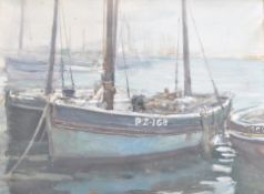 CHARLES WALTER SIMPSON (1885-1971) NEWLYN SCHOOL OIL ON CANVAS BEACHED BOATS