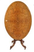 19TH CENTURY HIGH VICTORIAN BURR WALNUT LINE INLAID TILT TOP TABLE