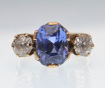 SAPPHIRE AND DIAMOND THREE STONE RING