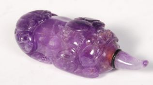 QING DYNASTY CHINESE AMETHYST CARVED DOG OF FO PERFUME BOTTLE