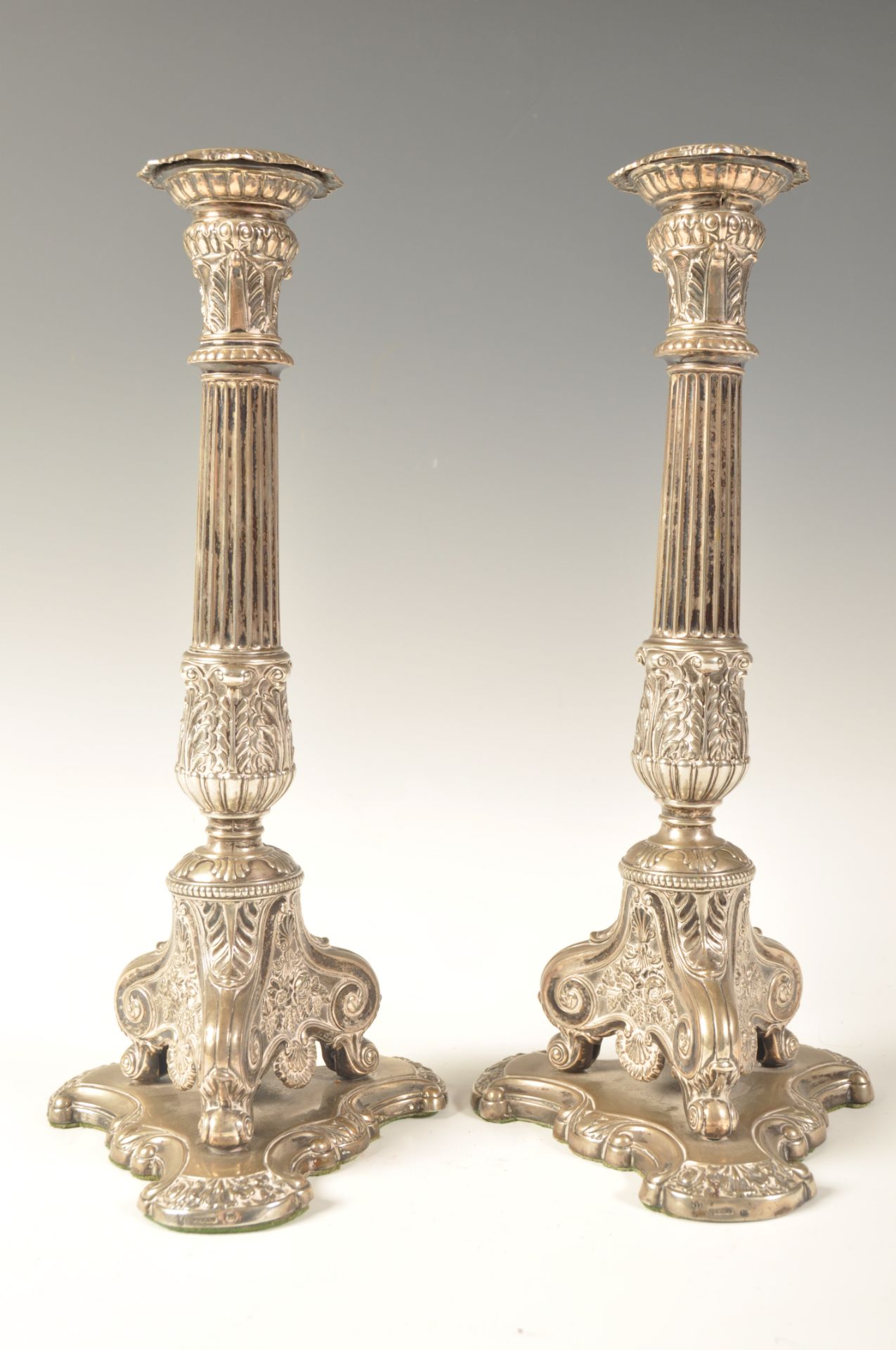 PAIR OF GERMAN 18TH - 19TH CENTURY SILVER CANDLESTICKS