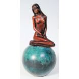 CONTEMPORARY BRONZE NYMPH OF AN EROTIC LADY ON MARBLE SPHERE