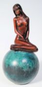 CONTEMPORARY BRONZE NYMPH OF AN EROTIC LADY ON MARBLE SPHERE