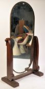 A 1930'S ART DECO LARGE MAHOGANY AND BRASS LADIES CHEVAL DRESSING MIRROR