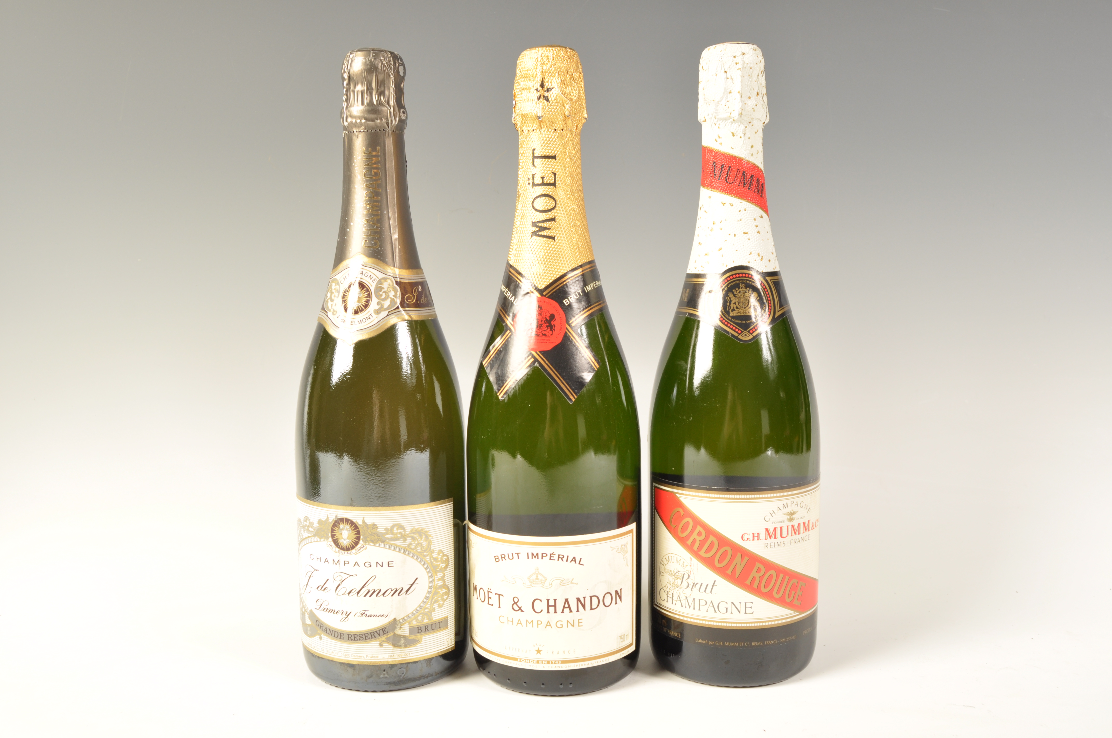 3 BOTTLES OF CHAMPAGNE TO INCLUDE MOET & CHANDON, TELMONT MUMM ETC