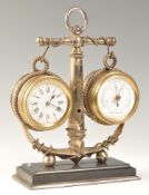 LATE VICTORIAN NAUTICAL DESK TOP COMPENDIUM - CLOCK BAROMETER