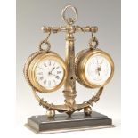 LATE VICTORIAN NAUTICAL DESK TOP COMPENDIUM - CLOCK BAROMETER