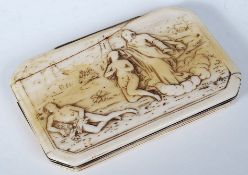 17TH CENTURY CARVED IVORY SNUFF BOX ADAM & EVE / GARDEN OF EDEN