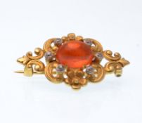 AN TIFFANY 18CT GOLD FIRE OPAL AND DIAMOND LADIES BROOCH