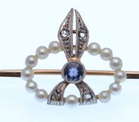 BELLE ÉPOQUE SAPPHIRE AND DIAMOND PEARL BROOCH