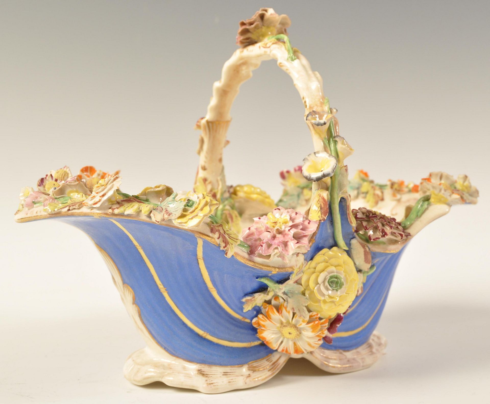 19TH CENTURY COALPORT PORCELAIN FLORAL ENCRUSTED BON BON BASKET