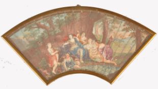 19TH CENTURY FRAMED GEORGE III HAND PAINTED CLASSICAL IVORY FAN