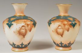 PAIR OF HADLEY'S WORCESTER FAIENCE WARE IVORY BLUSH VASES