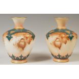 PAIR OF HADLEY'S WORCESTER FAIENCE WARE IVORY BLUSH VASES