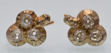19TH CENTURY GOLD AND DIAMOND TREFOIL EARRINGS