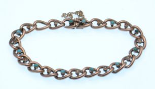 An Edwardian gold, turquoise and pearl curb bracelet, marked 9ct, 13.9g
