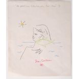 JEAN COCTEAU (1889-1963) SIGNED COLOURED PENCIL DRAWING SKETCH