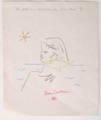 JEAN COCTEAU (1889-1963) SIGNED COLOURED PENCIL DRAWING SKETCH