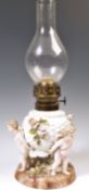 19TH CENTURY SITZENDORF PORCELAIN CHERUB / PUTTI OIL LAMP
