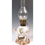 19TH CENTURY SITZENDORF PORCELAIN CHERUB / PUTTI OIL LAMP