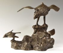 JAPANESE MEIJI PERIOD BRONZE EAGLE AND BIRD CENSER INCENSE BURNER