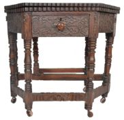 17TH CENTURY CARVED OAK ECCLESIASTICAL CREDENCE FOLD OUT TABLE