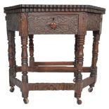 17TH CENTURY CARVED OAK ECCLESIASTICAL CREDENCE FOLD OUT TABLE