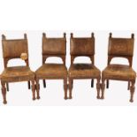 4 HOLLAND AND SONS VICTORIAN LEATHER AND WALNUT DINING CHAIRS