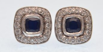 18CT WHITE GOLD SAPPHIRE AND DIAMOND CLUSTER EARRINGS