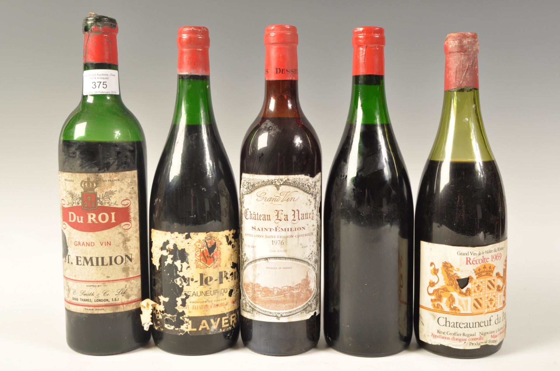 5 VINTAGE RED WINES TO INCLUDE ST EMILION AND CHATEAUNEUF DU PAPE