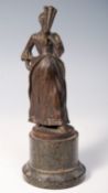 19TH CENTURY VICTORIAN BRONZE FIGURE OF A LADY ON MARBLE PLINTH