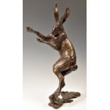 MICHAEL SIMPSON (b-1959) CONTEMPORARY BRONZE FIGHTING HARE SCULPTURE