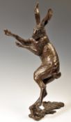 MICHAEL SIMPSON (b-1959) CONTEMPORARY BRONZE FIGHTING HARE SCULPTURE