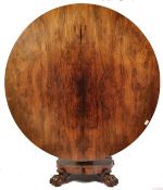 19TH CENTURY REGENCY IRISH / SCOTTISH TILT TOP ROSEWOOD DINING TABLE