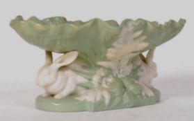 19TH CENTURY MINTON MAJOLICA RABBIT AND LEAF COMPORT STAND