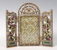 JAY STRONGWATER ENAMEL & JEWEL ENCRuSTED TRIPTYCH PICTURE FRAME