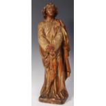 17TH CENTURY CARVED ECCLESIASTICAL WOODEN FIGURE OF ST JOHN