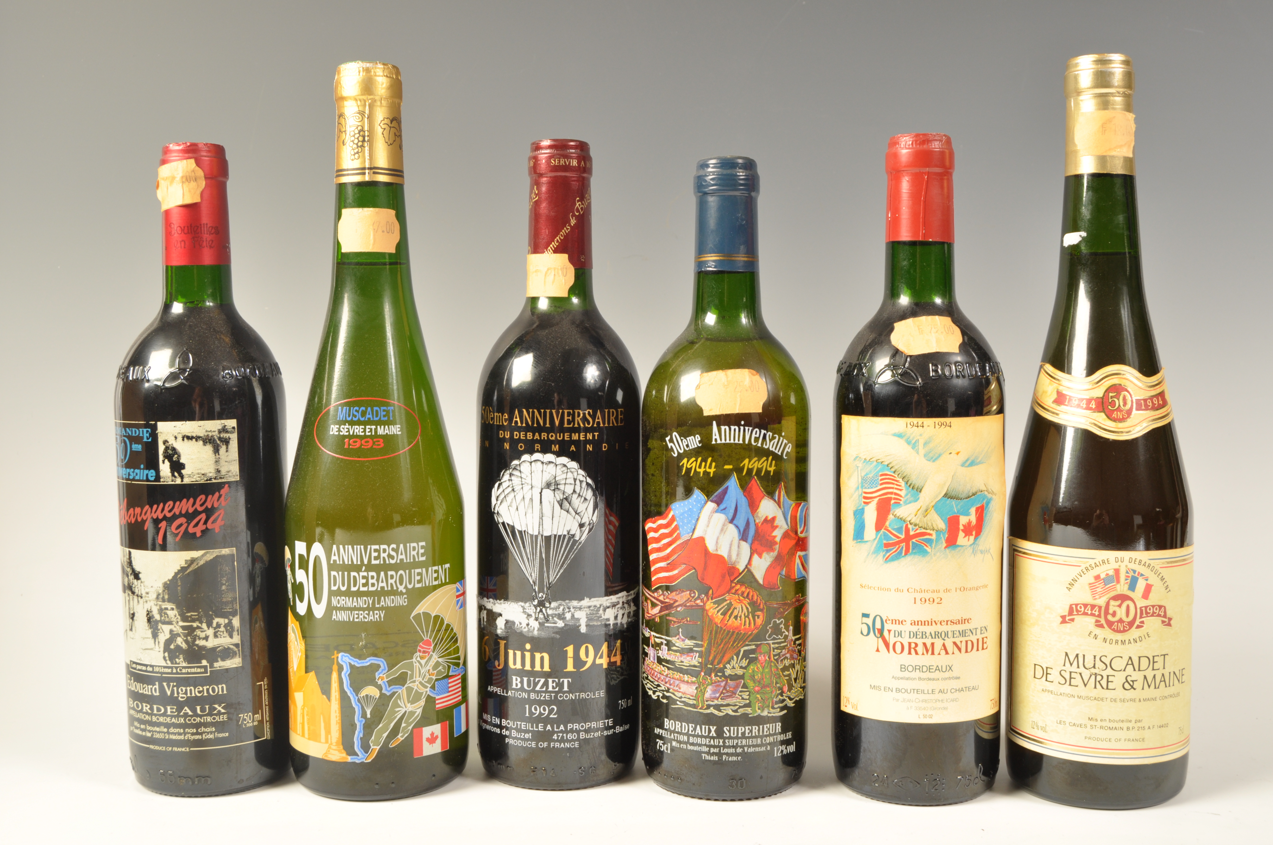 6 BOTTLES OF VINTAGE WINES NORMANDY LANDINGS - ANNIVERSARY