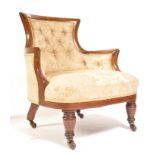 A HIGH VICTORIAN MAHOGANY INLAID NURSING CHAIR ARMCHAIR