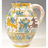 EARLY 18TH CENTURY FAIENCE WARE STAG AND LION GUILD JUG.