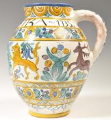 EARLY 18TH CENTURY FAIENCE WARE STAG AND LION GUILD JUG.