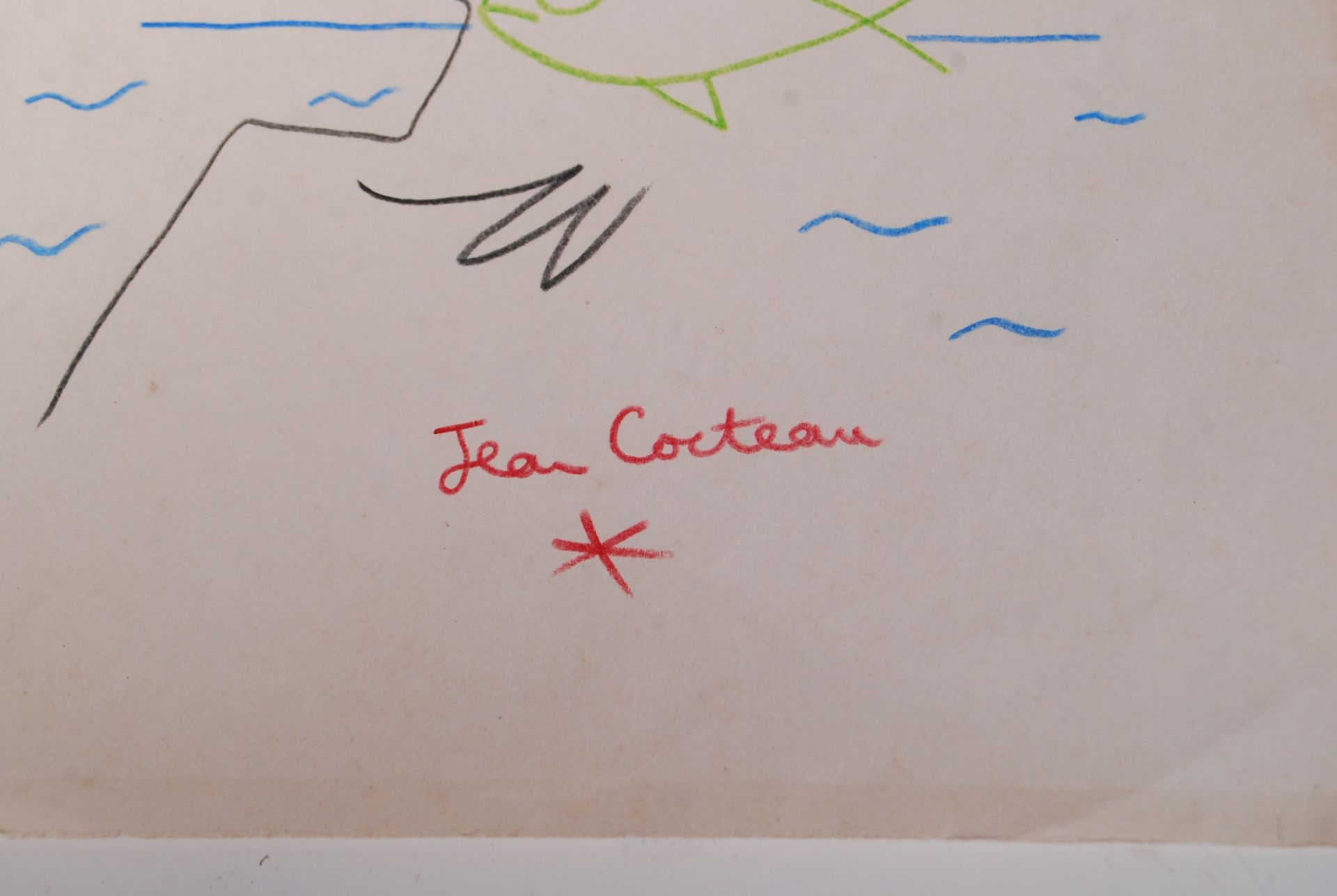 JEAN COCTEAU (1889-1963) SIGNED COLOURED PENCIL DRAWING SKETCH - Bild 3 aus 7