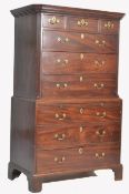 A 19TH CENTURY GEORGE III MAHOGANY CHEST ON CHEST OF DRAWERS