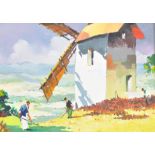 BELIEVED D'OYLY JOHN OIL ON CANVAS PAINTING - WINDMILL SCENE