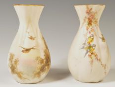 A PAIR OF VICTORIAN GRAINGER WORCESTER HAND PAINTED VASES