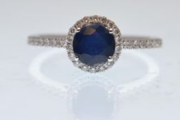 18CT WHITE GOLD SAPPHIRE AND DIAMOND LADIES CLUSTER RING